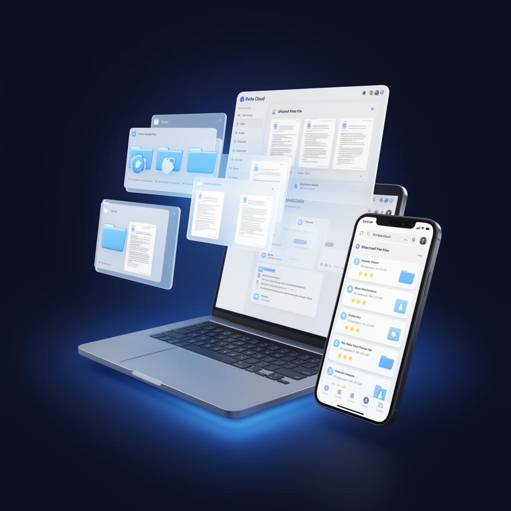 Interface do Nextcloud em laptop e celular sincronizados